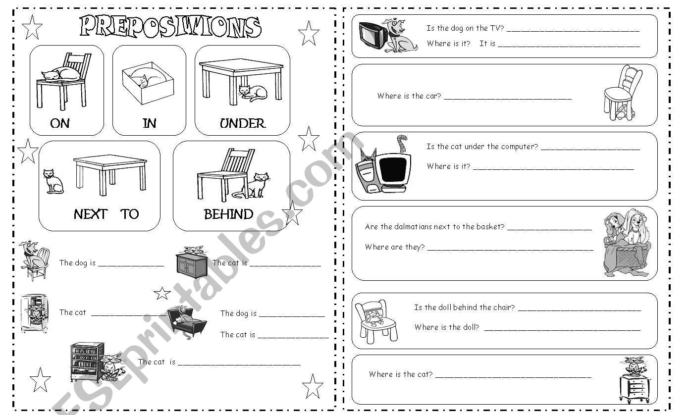 PREPOSITIONS 1 - B&W worksheet PREPOSITIONS 1 - B&W worksheet